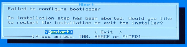Failed to configure bootloader error message