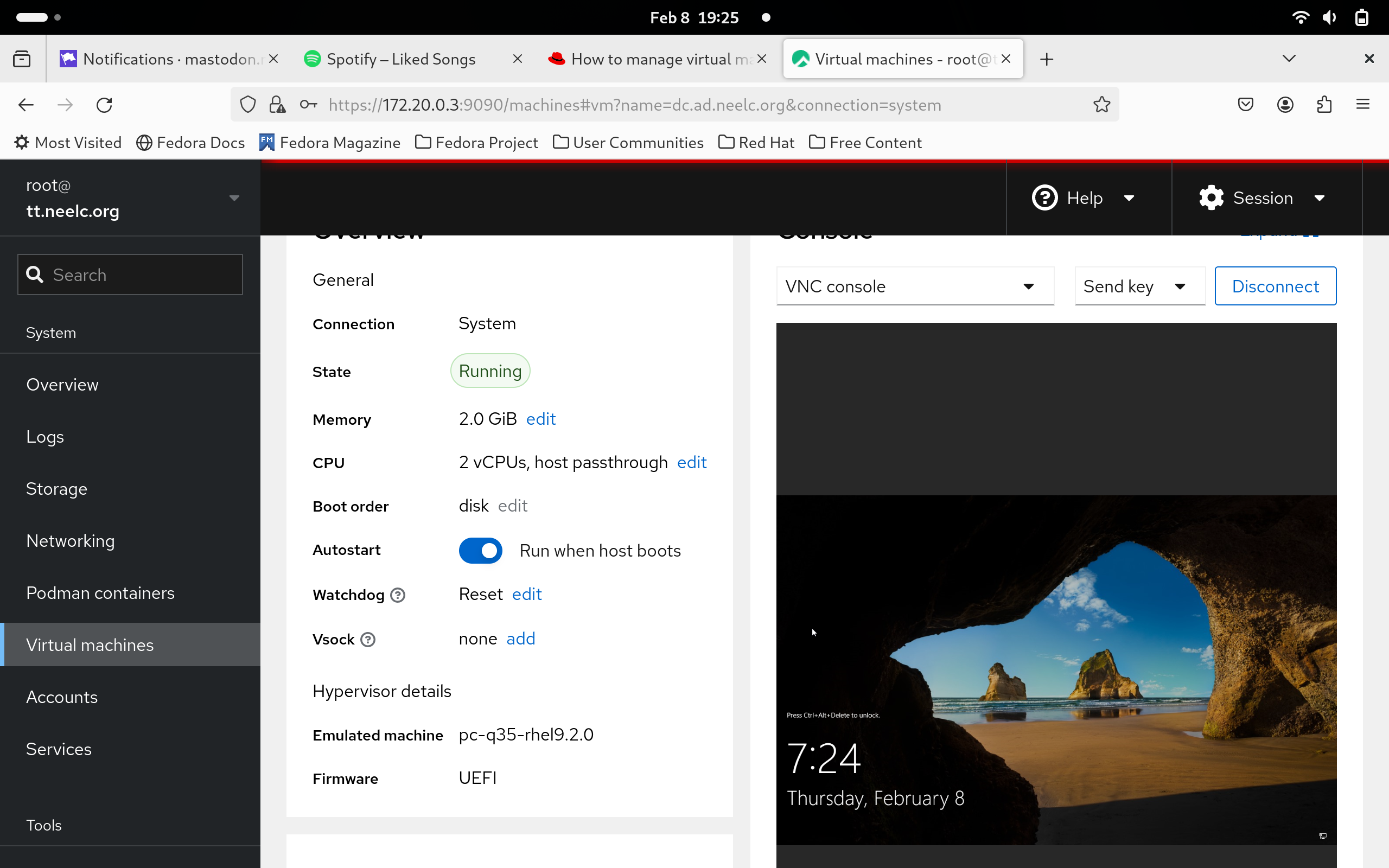 My Cockpit showing my Windows 2022 Domain Controller’s console